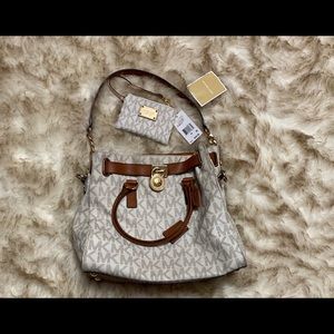 Michael Kors Large Hamilton Vanilla Brown Edition w Matching Wristlet